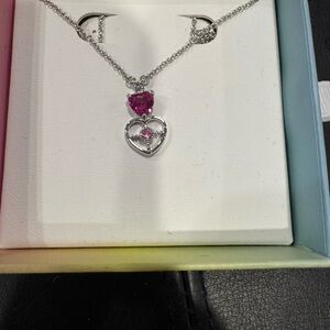 Silver Necklace with Pink Heart Pendant